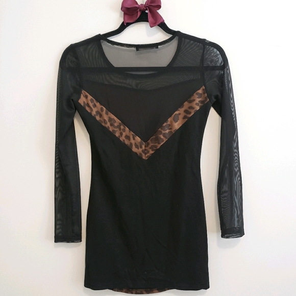 NWOT Black Animal Print Long Sleeve Mesh Dress Coquette Sheer Host Pick🩶 - Picture 3 of 7